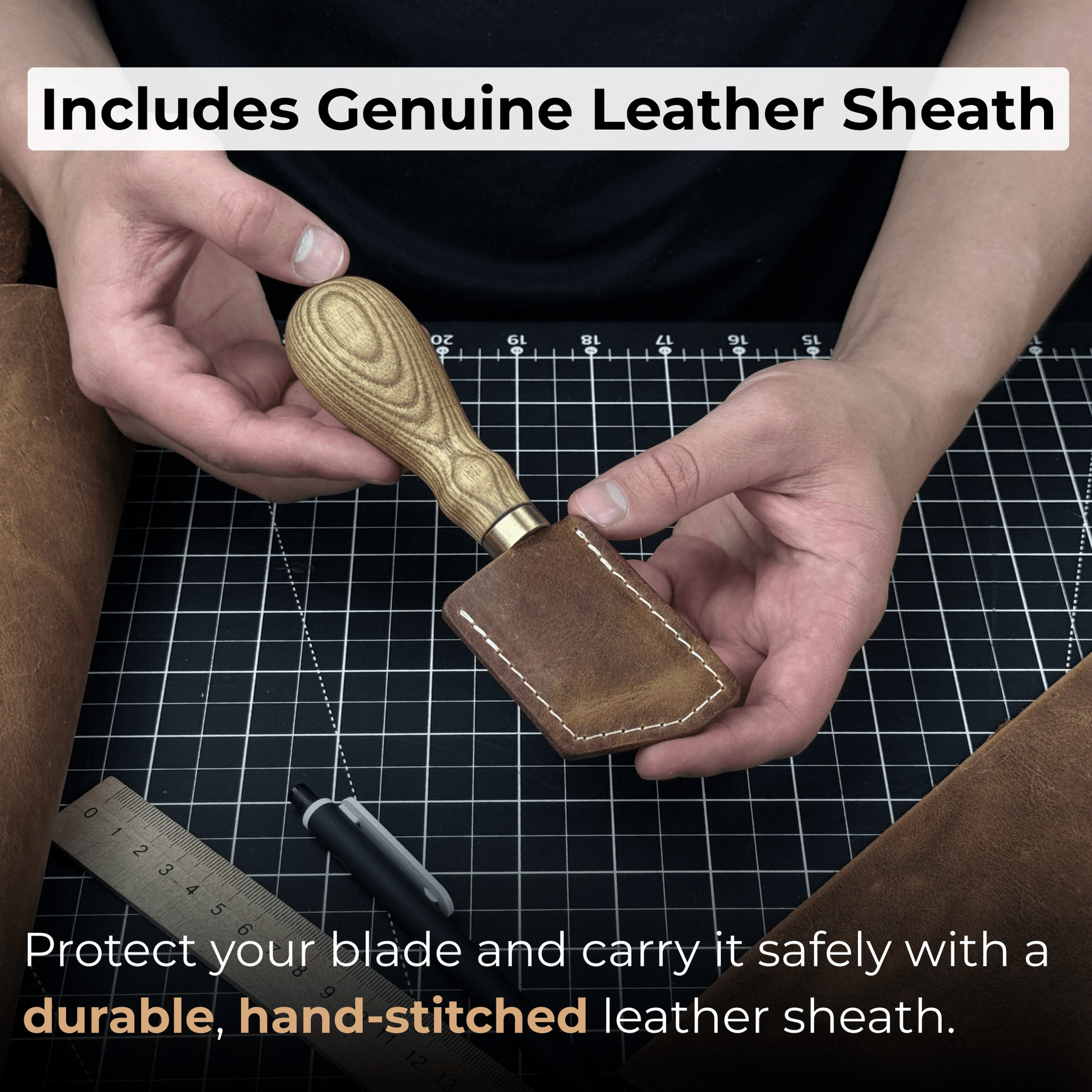 Angled Leather Skiving Knife, 3 cm (1.18 inches) detail view by Sharky Forged Steel Tools