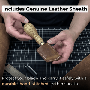 Angled Leather Skiving Knife, 3 cm (1.18 inches) detail view by Sharky Forged Steel Tools