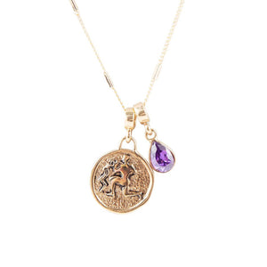 Aquarius - Zodiac Purple Amethyst Golden Charm Necklace by Barse Jewelry