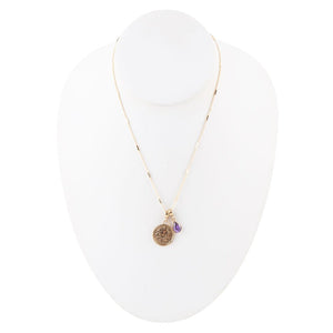 Aquarius - Zodiac Purple Amethyst Golden Charm Necklace detail view by Barse Jewelry