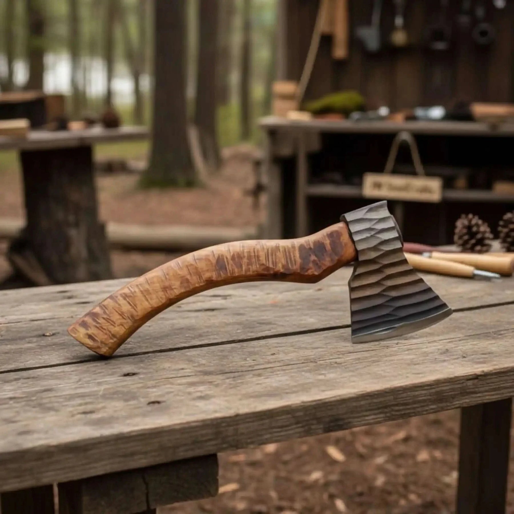 Hand-finished Workshop Axe with Chisel-textured Steel Head and Premium Hardwood Shaft by JW SteelCrafts, Southern lifestyle apparel main product photo