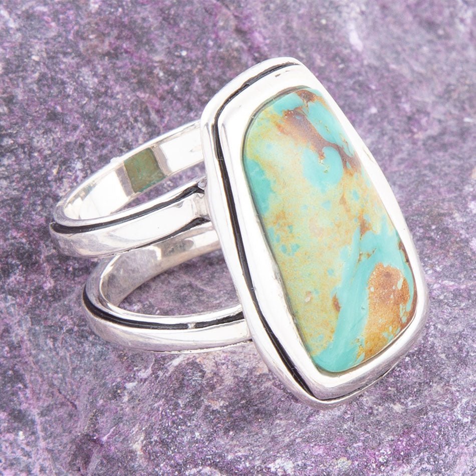 Art Blue Turquoise and Sterling Silver Statement Ring detail view by Barse Jewelry