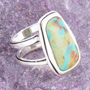 Art Blue Turquoise and Sterling Silver Statement Ring detail view by Barse Jewelry