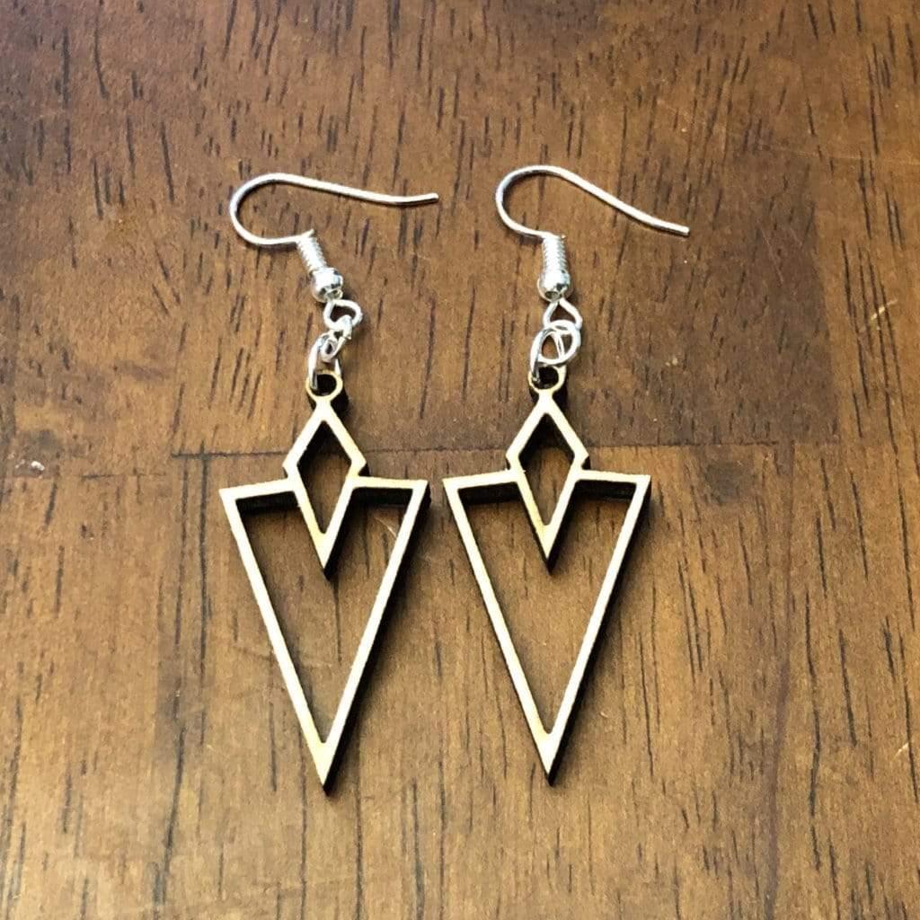 Art Deco V Arrow Wooden Dangle Earrings | Geometric Jewelry detail view by Cate's Concepts, LLC