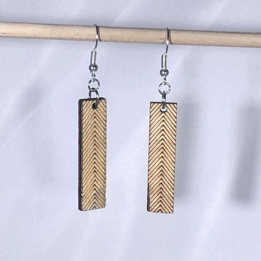 Chevron Bar Wooden Dangle Earrings | Modern Geometric Jewelry detail view by Cate's Concepts, LLC