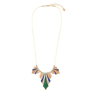 Art Deco Colorful Inlaid Golden Statement Necklace detail view by Barse Jewelry