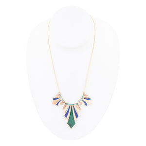 Art Deco Colorful Inlaid Golden Statement Necklace detail view by Barse Jewelry