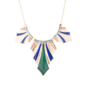 Art Deco Colorful Inlaid Golden Statement Necklace by Barse Jewelry