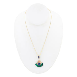 Art Deco Colorful Inlay Golden Pendant Necklace detail view by Barse Jewelry