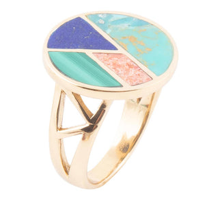 Art Deco Colorful Inlay Golden Ring by Barse Jewelry