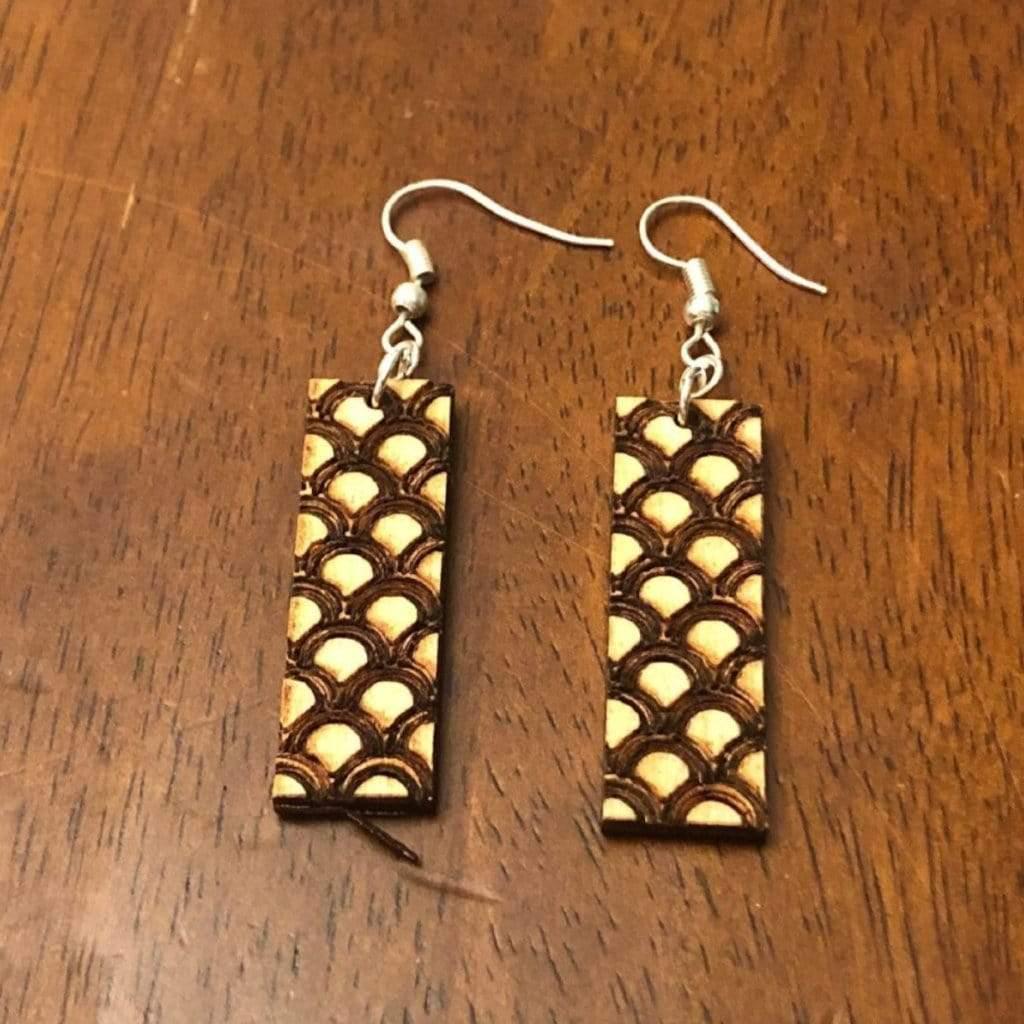Art Deco Fan Pattern Wooden Dangle Earrings | Geometric Jewelry detail view by Cate's Concepts, LLC