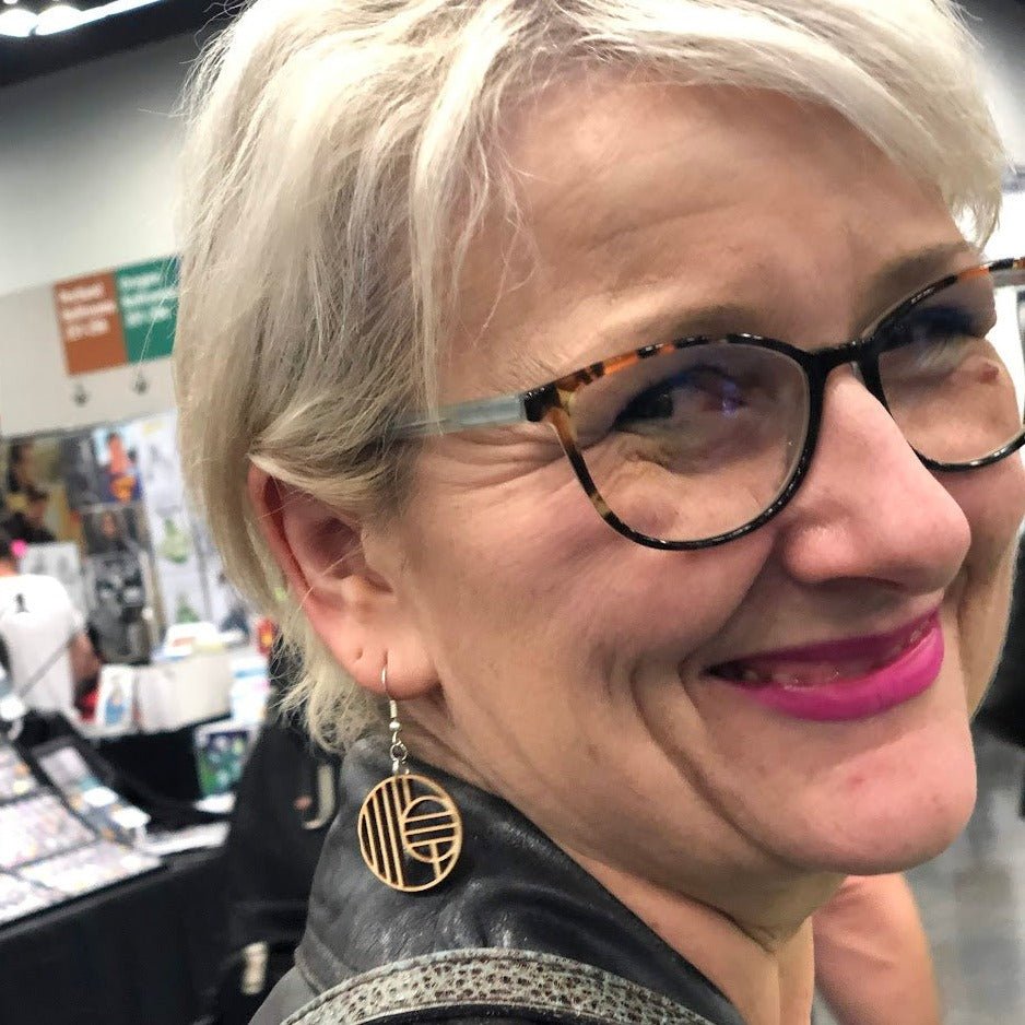 Art Deco Geometric Circle Wooden Dangle Earrings | Modern Jewelry