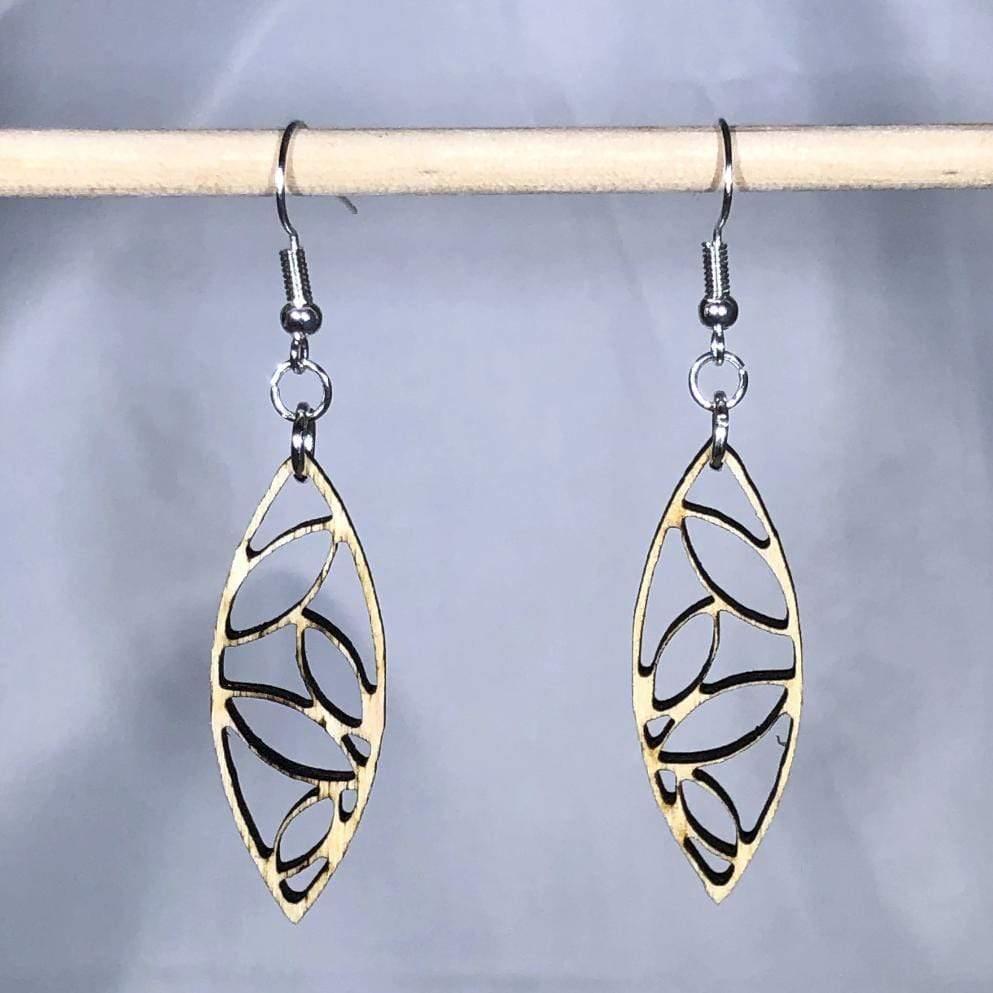 Art Deco Leaf Wooden Dangle Earrings | Geometric Nature Jewelry by Cate's Concepts, LLC, handmade jewelry detail photo 3