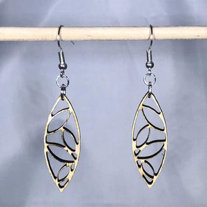 Art Deco Leaf Wooden Dangle Earrings | Geometric Nature Jewelry by Cate's Concepts, LLC, handmade jewelry detail photo 3