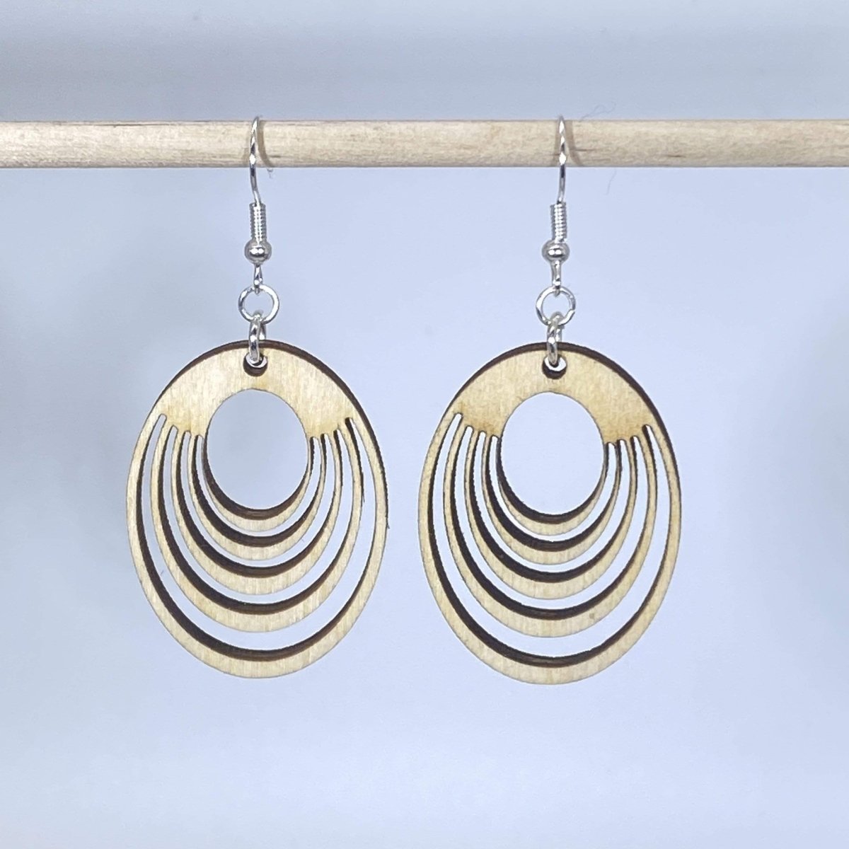 Art Deco Interlocking Circle Wooden Dangle Earrings | Geometric Jewelry detail view by Cate's Concepts, LLC