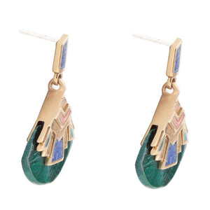 Art Deco Multi Colored Golden Earrings detail view by Barse Jewelry