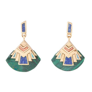 Art Deco Multi Colored Golden Earrings by Barse Jewelry