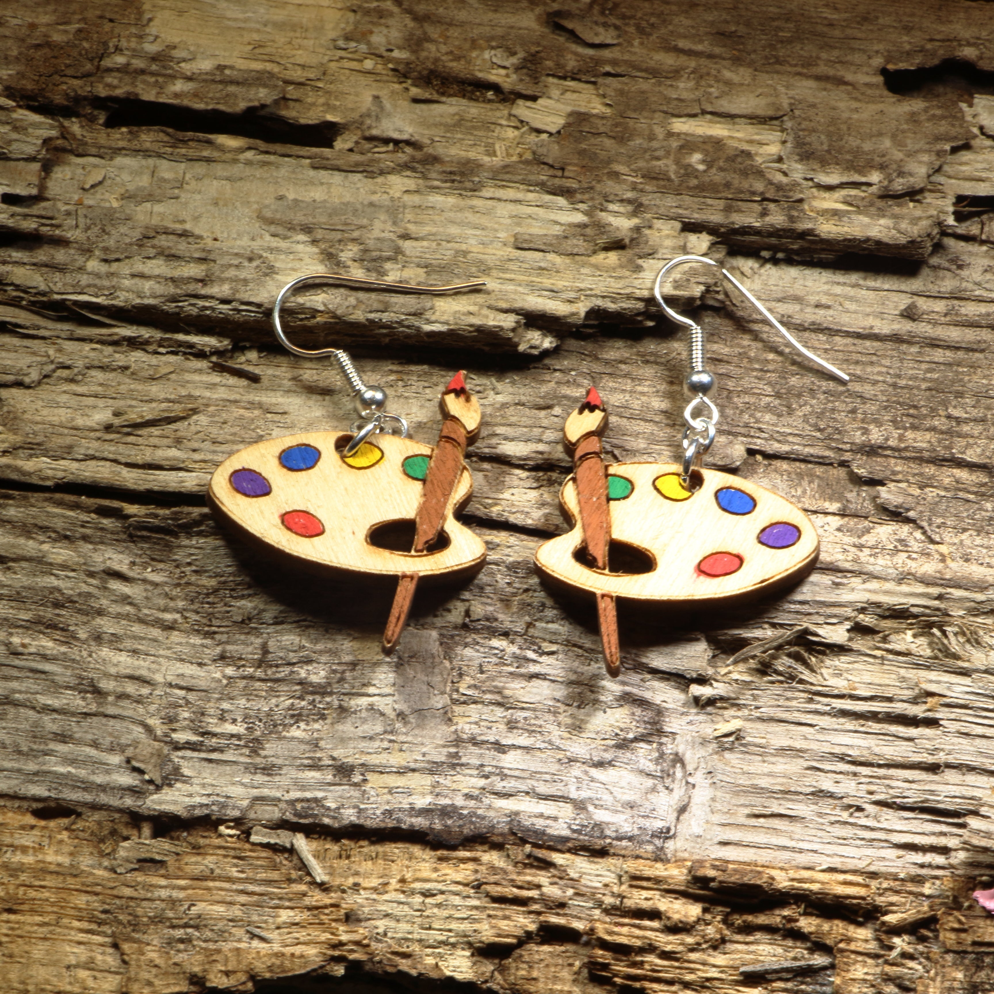 Art Palette Wooden Dangle Earrings | Artist Paint Jewelry by Cate's Concepts, LLC