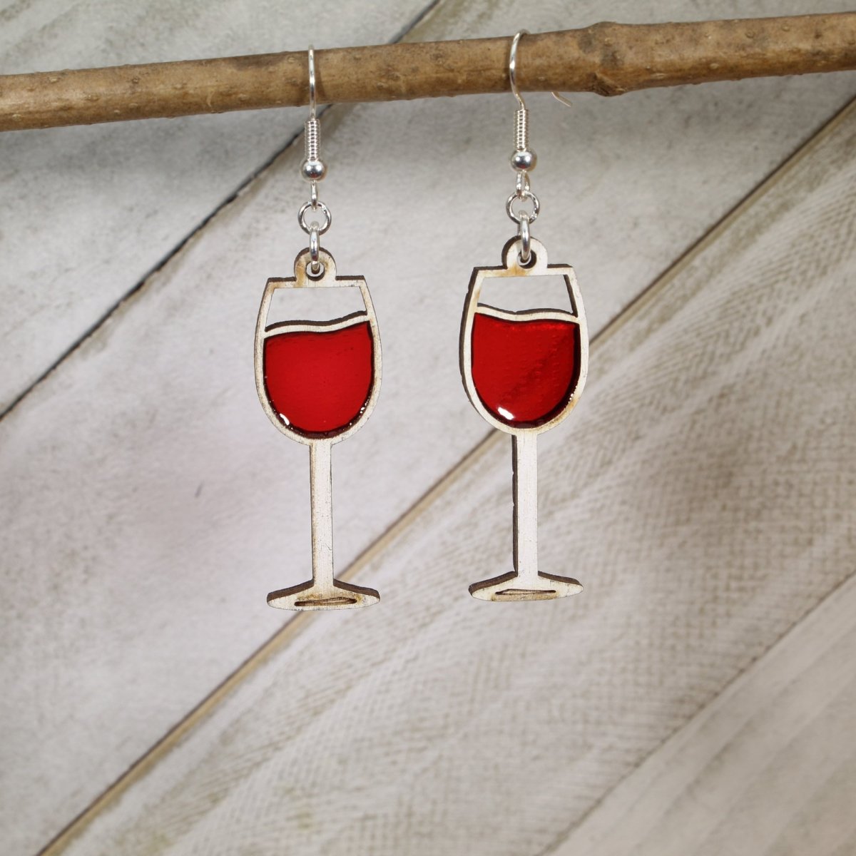 Wine Glass Wood Resin Earrings | Wine Lover Jewelry by Cate's Concepts, LLC, handmade jewelry main product photo