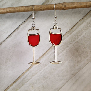 Wine Glass Wood Resin Earrings | Wine Lover Jewelry by Cate's Concepts, LLC, handmade jewelry main product photo