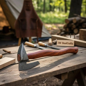 Single-Bit Angular Bearded Axe with Rear Notch by JW SteelCrafts, handmade axe main product photo