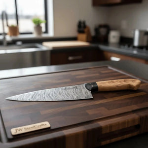 13-Inch Fire Pattern Damascus Chef Knife — Olive Wood Handle, Brass Pins & Dark Bolster | JW Steel Crafts by JW SteelCrafts