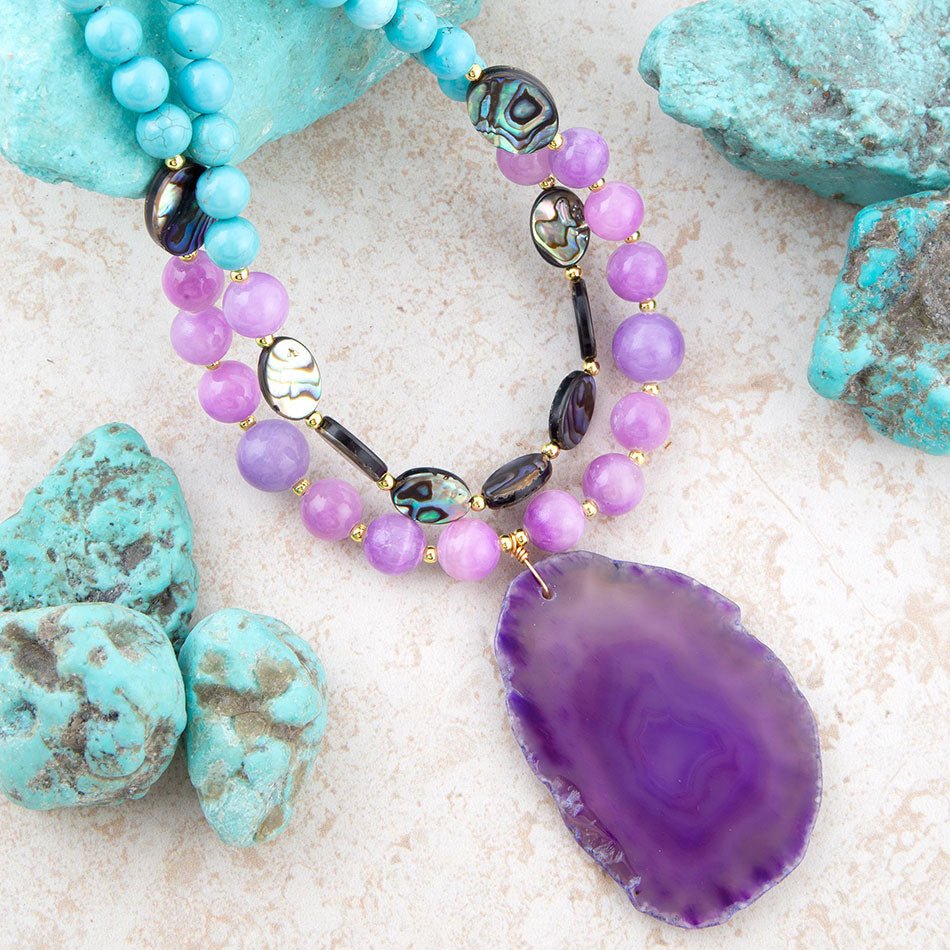 Aruba Purple Jade Statement Pendant Necklace detail view by Barse Jewelry