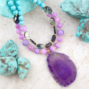 Aruba Purple Jade Statement Pendant Necklace detail view by Barse Jewelry