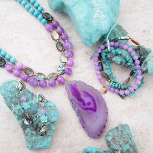 Aruba Purple Jade Statement Pendant Necklace detail view by Barse Jewelry