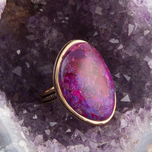 Aruba Purple Turquoise Golden Statement Ring detail view by Barse Jewelry