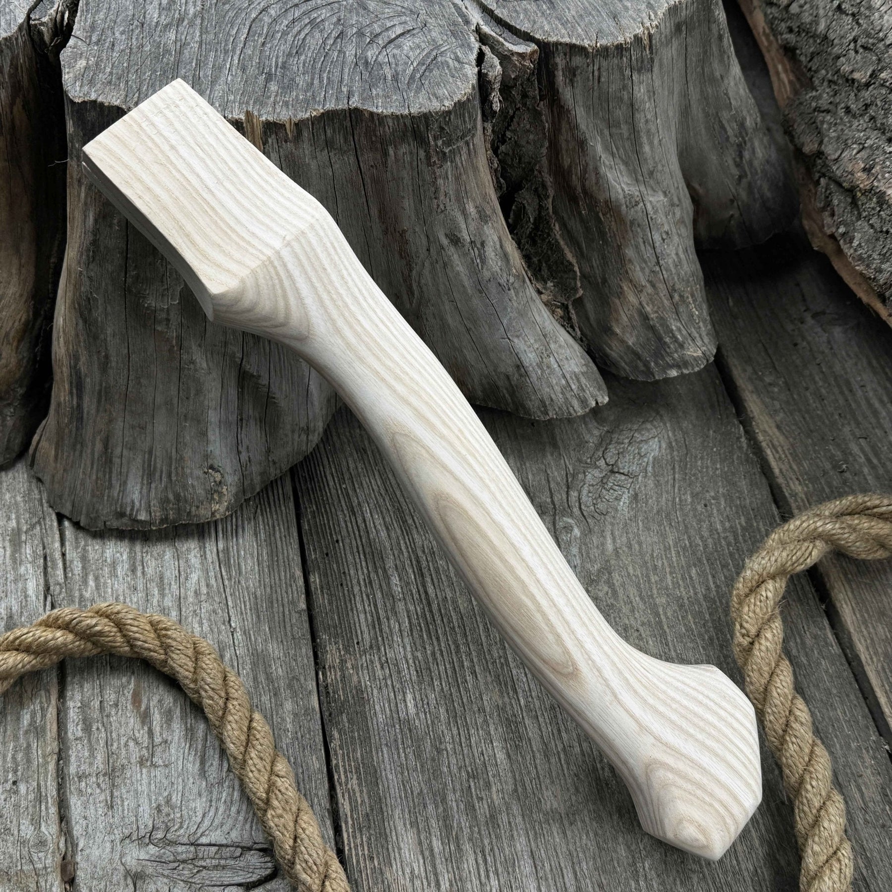 Ash Wood Axe Handle with Red Oak Wedges, 33 cm (12.99 inches) detail view by Sharky Forged Steel Tools