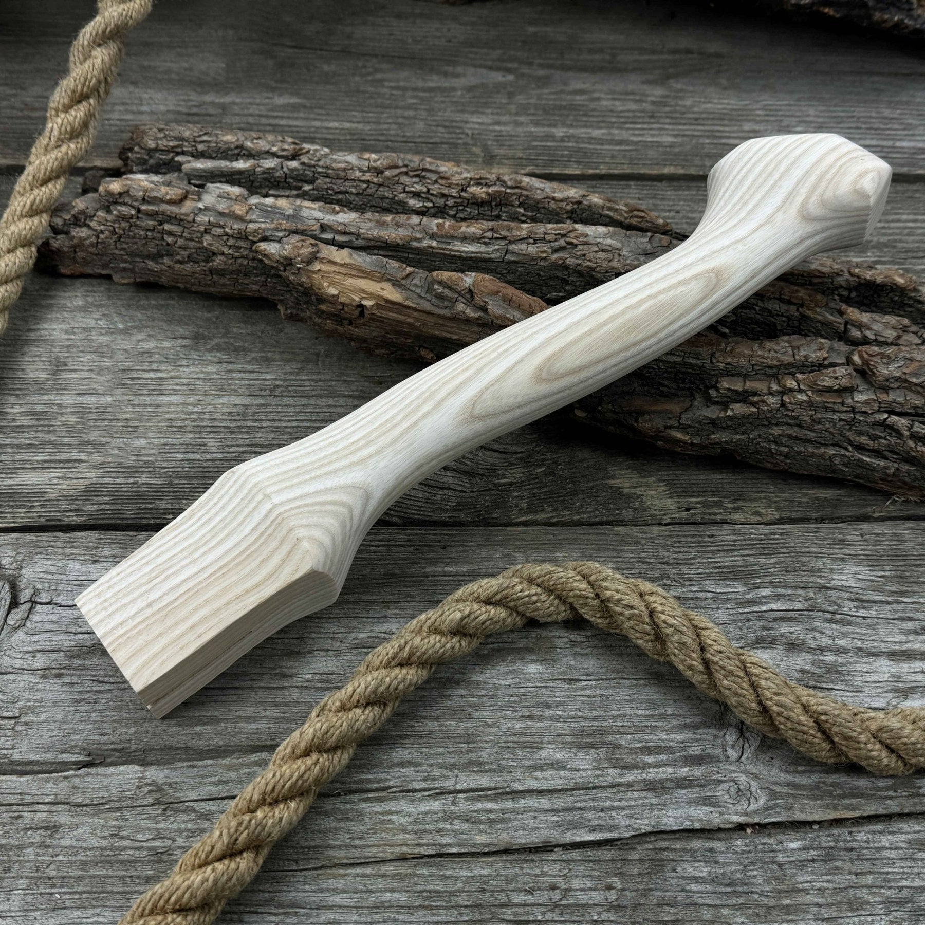 Ash Wood Axe Handle with Red Oak Wedges, 33 cm (12.99 inches) detail view by Sharky Forged Steel Tools