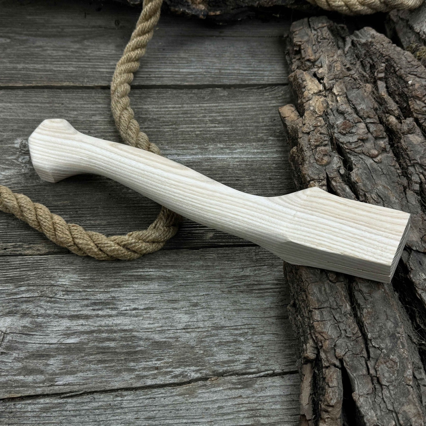 Ash Wood Axe Handle with Red Oak Wedges, 33 cm (12.99 inches) detail view by Sharky Forged Steel Tools