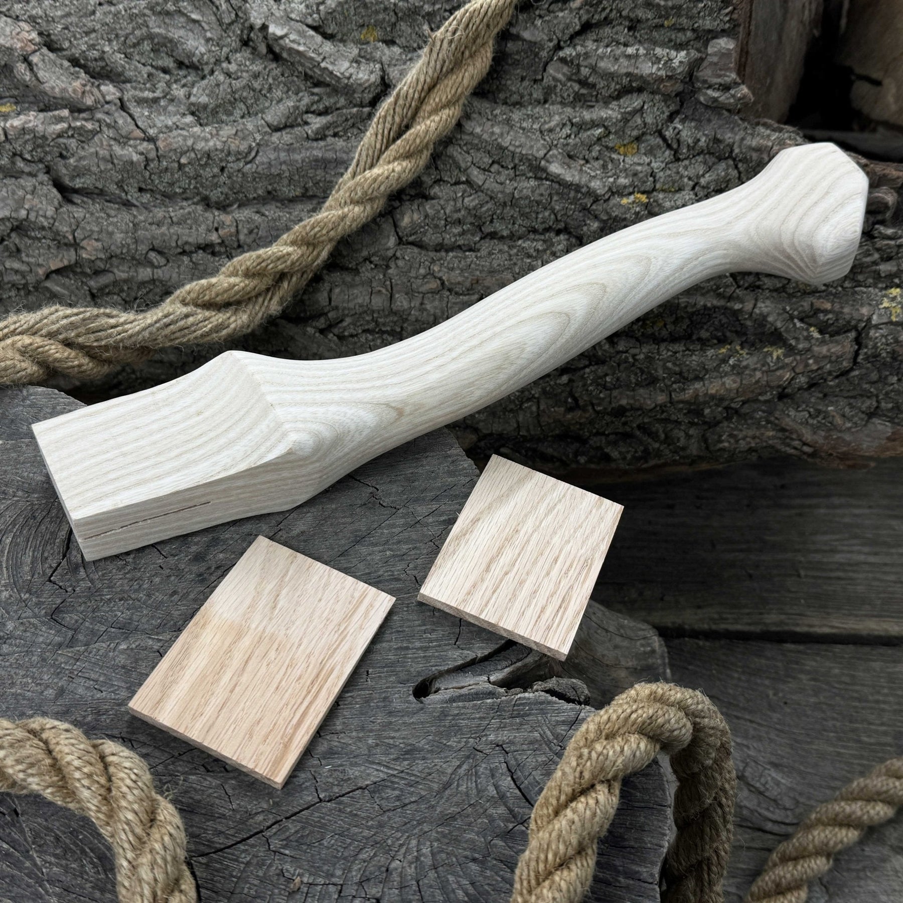 Ash Wood Axe Handle with Red Oak Wedges, 33 cm (12.99 inches) detail view by Sharky Forged Steel Tools