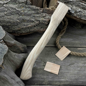 Ash Wood Axe Handle with Red Oak Wedges, 41.5 cm (16.3 in) detail view by Sharky Forged Steel Tools