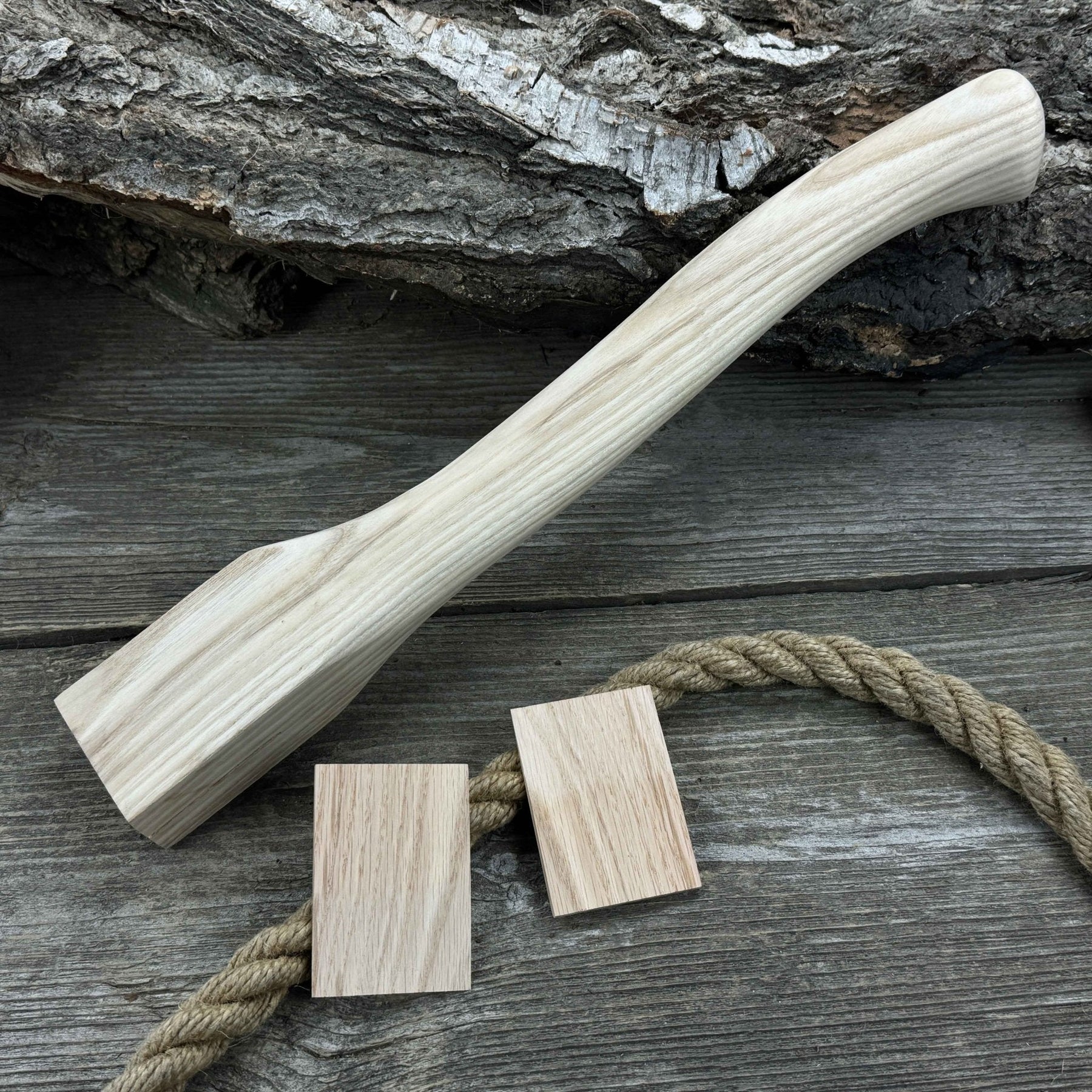 Ash Wood Axe Handle with Red Oak Wedges, 41.5 cm (16.3 in) detail view by Sharky Forged Steel Tools