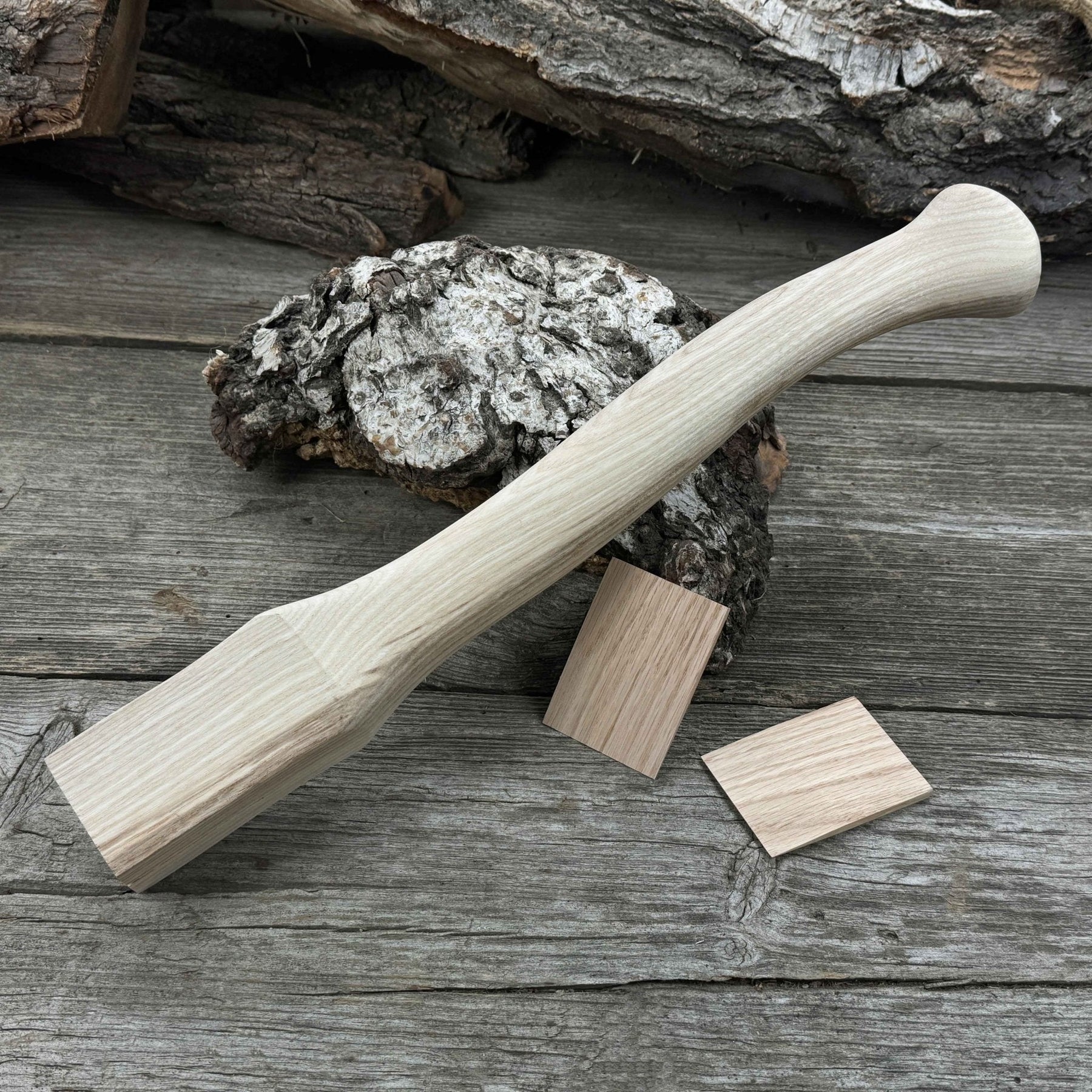 Ash Wood Axe Handle with Red Oak Wedges, 42 cm (16.54 in) detail view by Sharky Forged Steel Tools