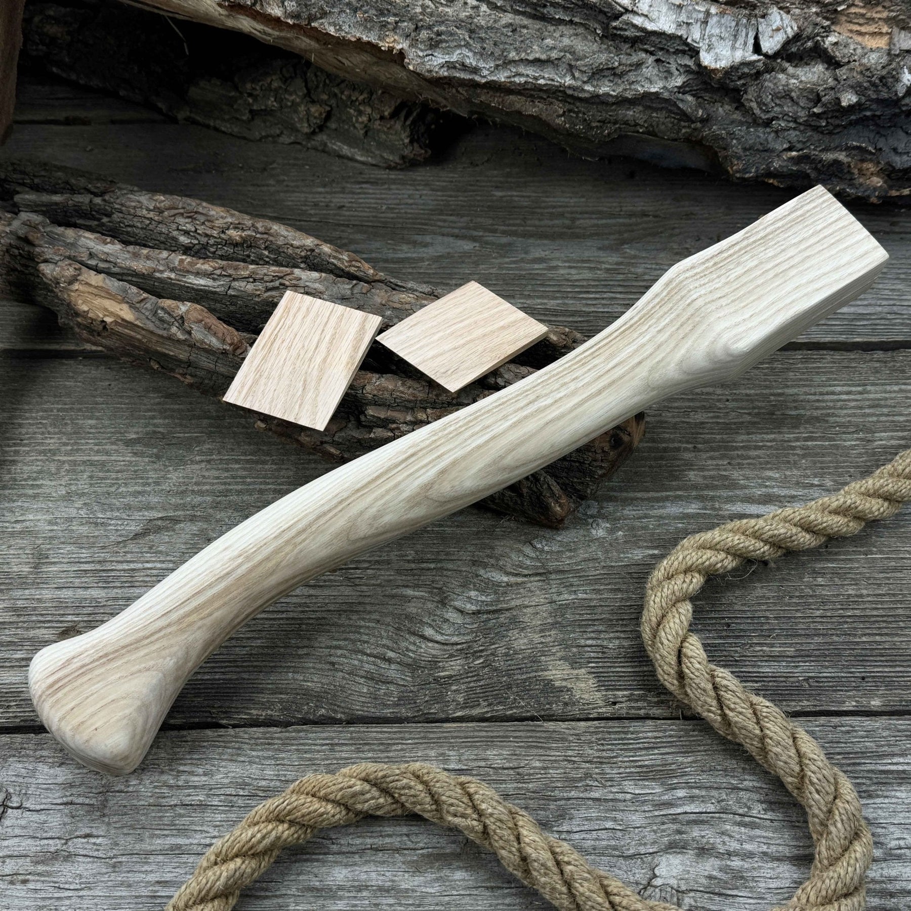 Ash Wood Axe Handle with Red Oak Wedges, 42 cm (16.54 in) detail view by Sharky Forged Steel Tools