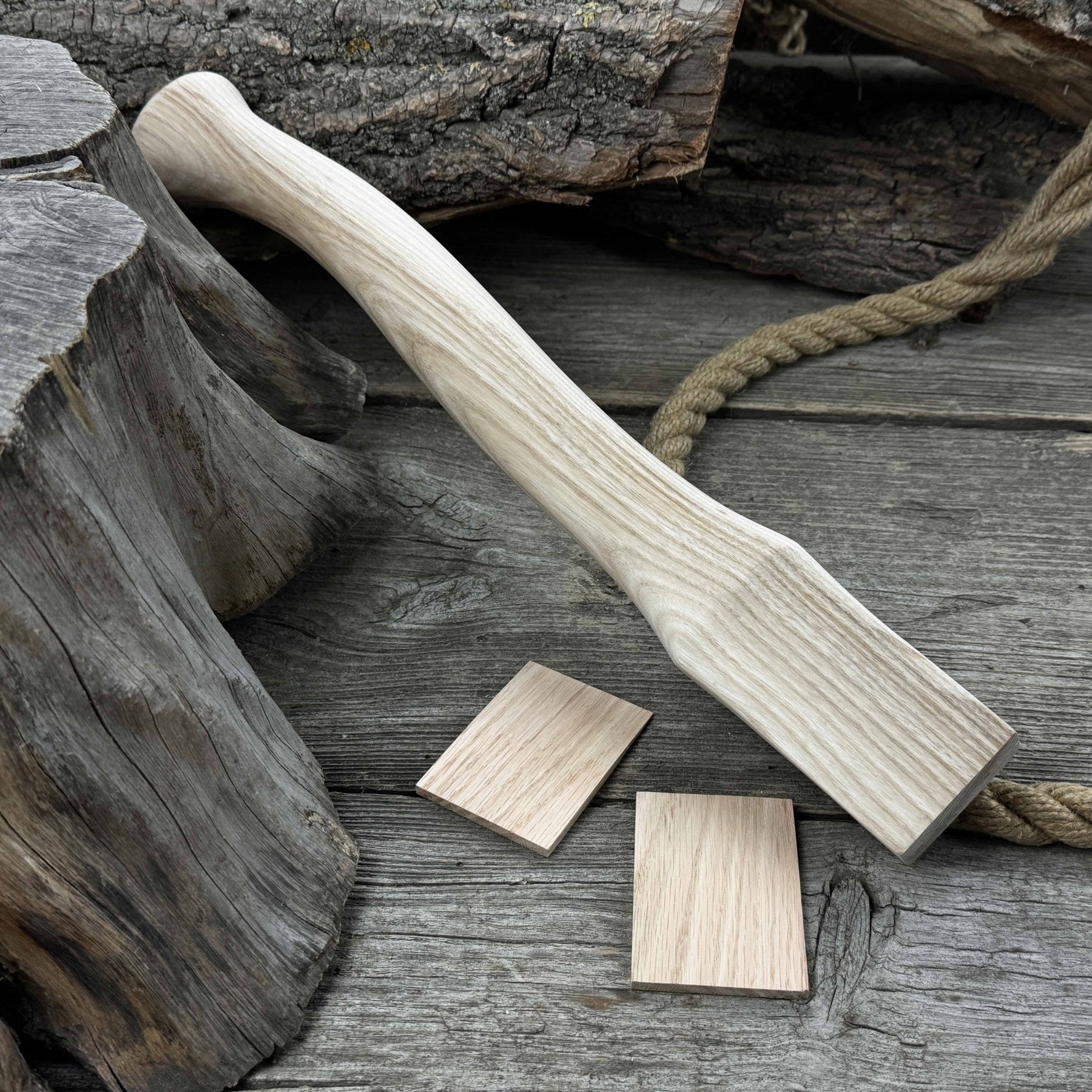 Ash Wood Axe Handle with Red Oak Wedges, 42 cm (16.54 in) detail view by Sharky Forged Steel Tools