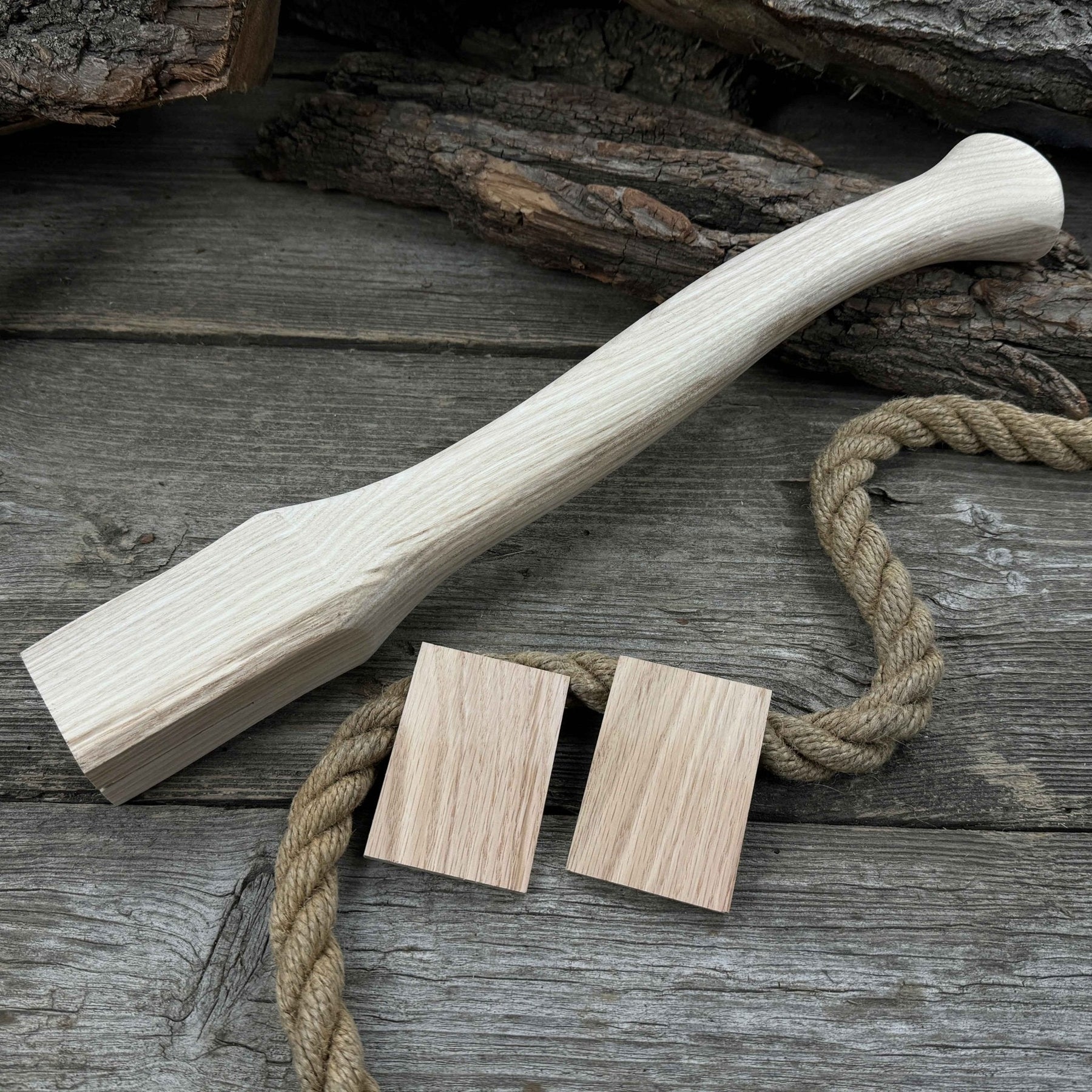 Ash Wood Axe Handle with Red Oak Wedges, 42 cm (16.54 in) detail view by Sharky Forged Steel Tools