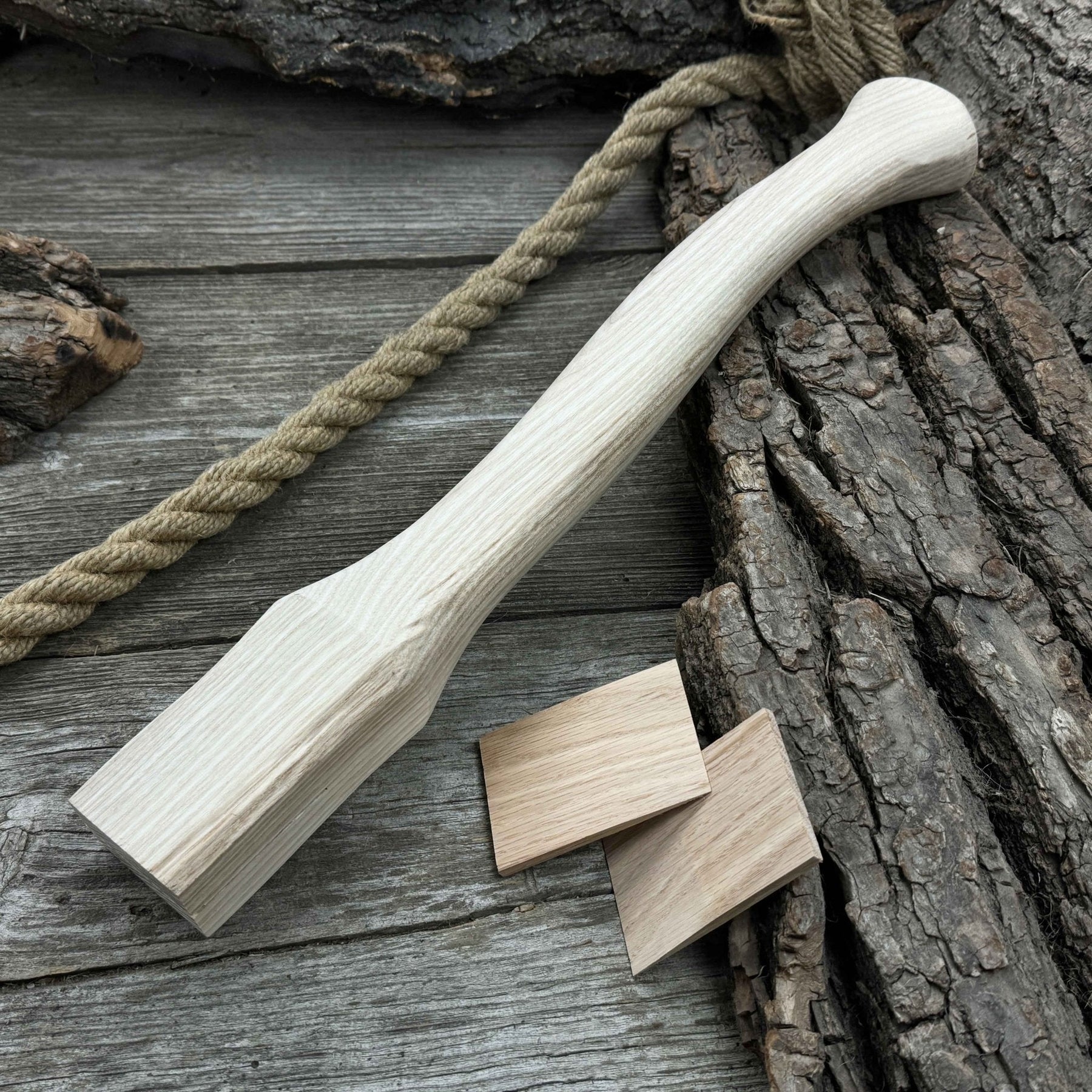 Ash Wood Axe Handle with Red Oak Wedges, 42 cm (16.54 in) detail view by Sharky Forged Steel Tools