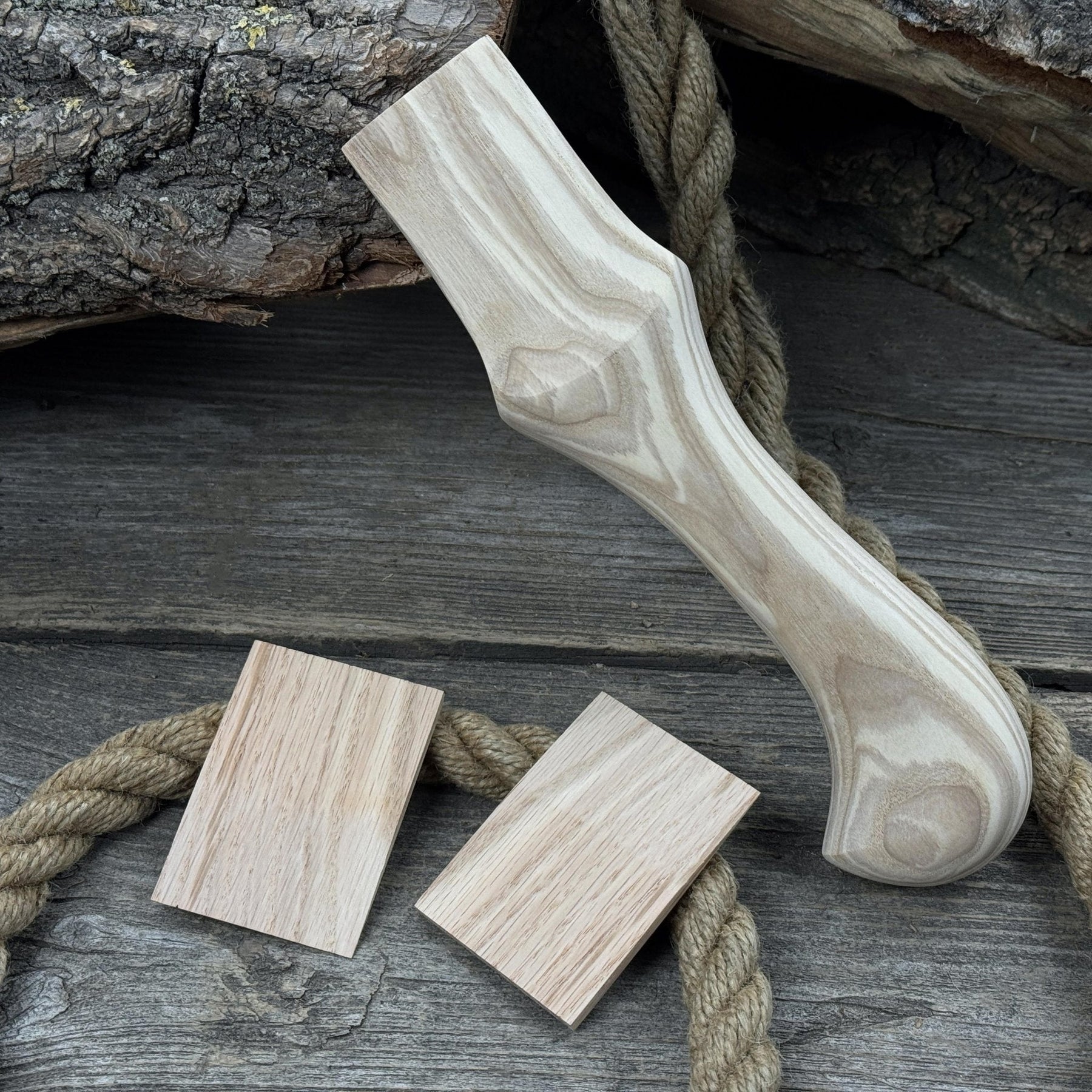 Ash Wood Handle for Adze or Axe, 23 cm (9.06 inches) with Red Oak Wedges detail view by Sharky Forged Steel Tools