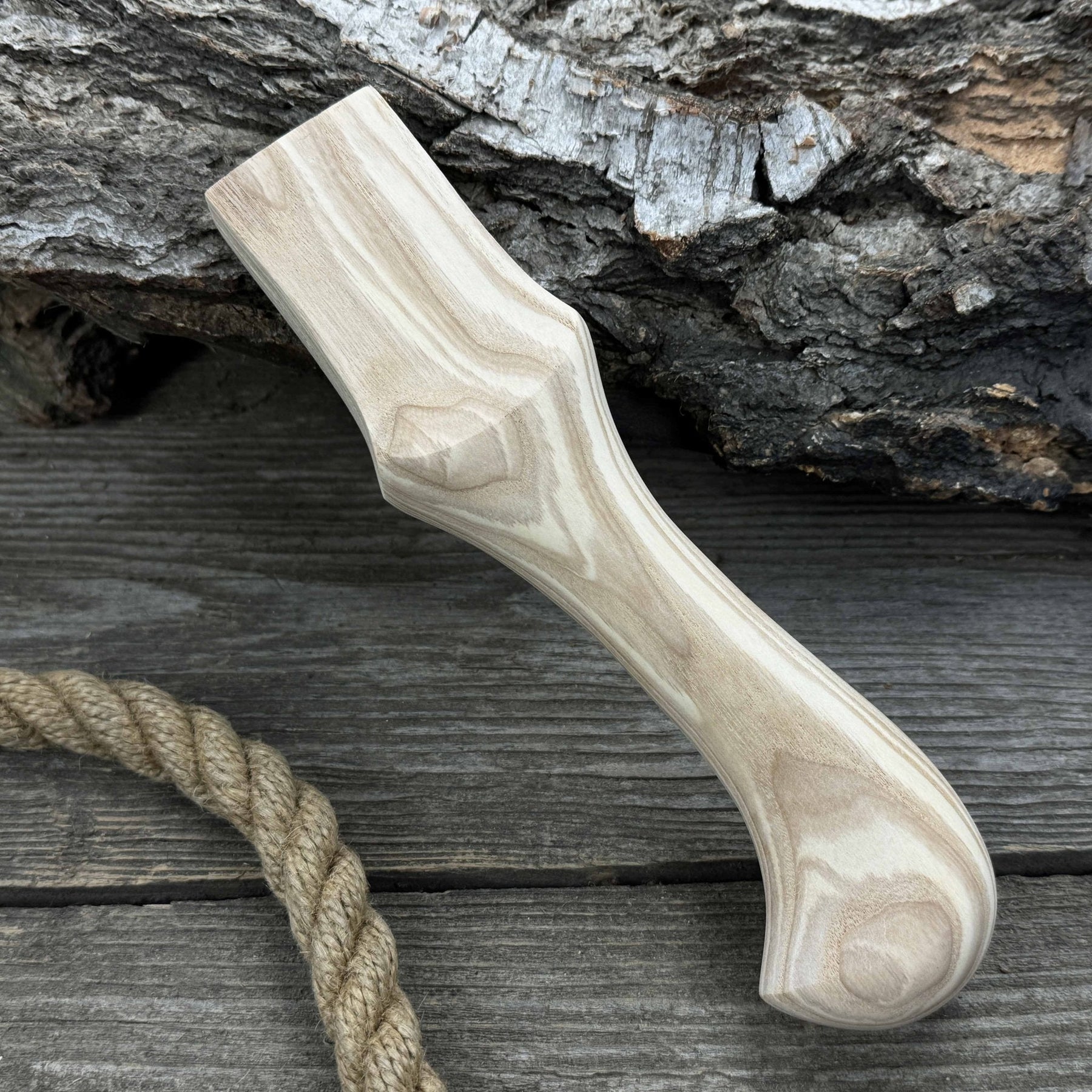 Ash Wood Handle for Adze or Axe, 23 cm (9.06 inches) with Red Oak Wedges detail view by Sharky Forged Steel Tools