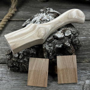 Ash Wood Handle for Adze or Axe, 23 cm (9.06 inches) with Red Oak Wedges detail view by Sharky Forged Steel Tools