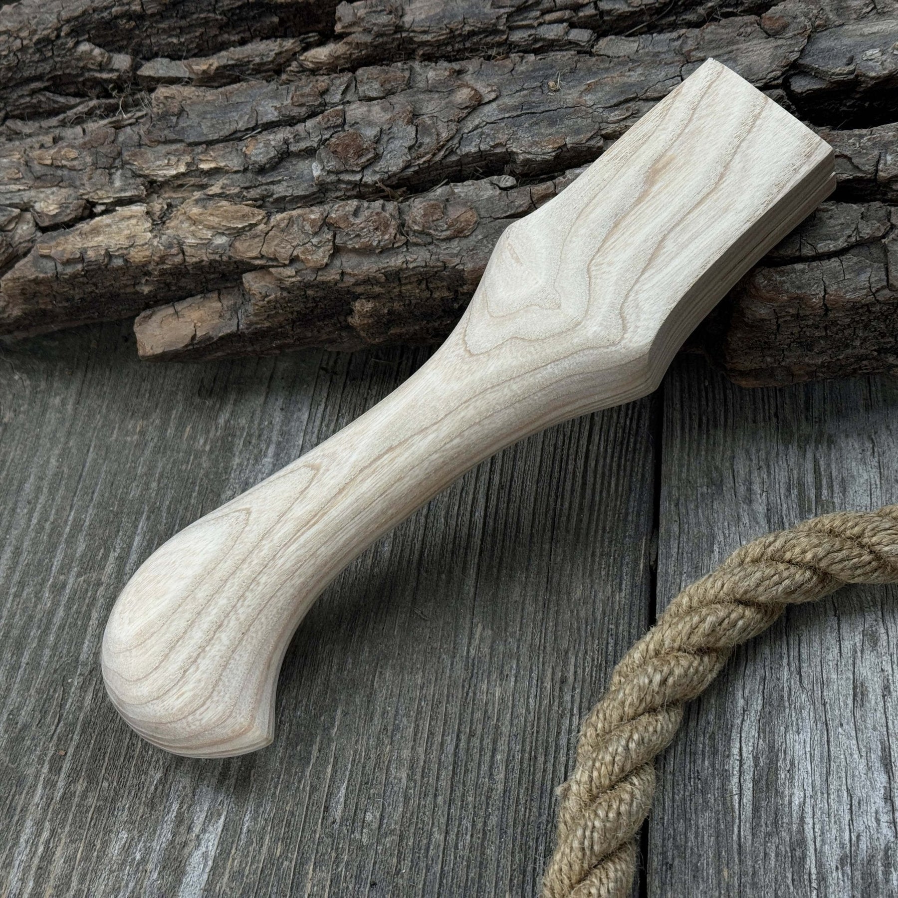 Ash Wood Handle for Adze or Axe, 23 cm (9.06 inches) with Red Oak Wedges detail view by Sharky Forged Steel Tools