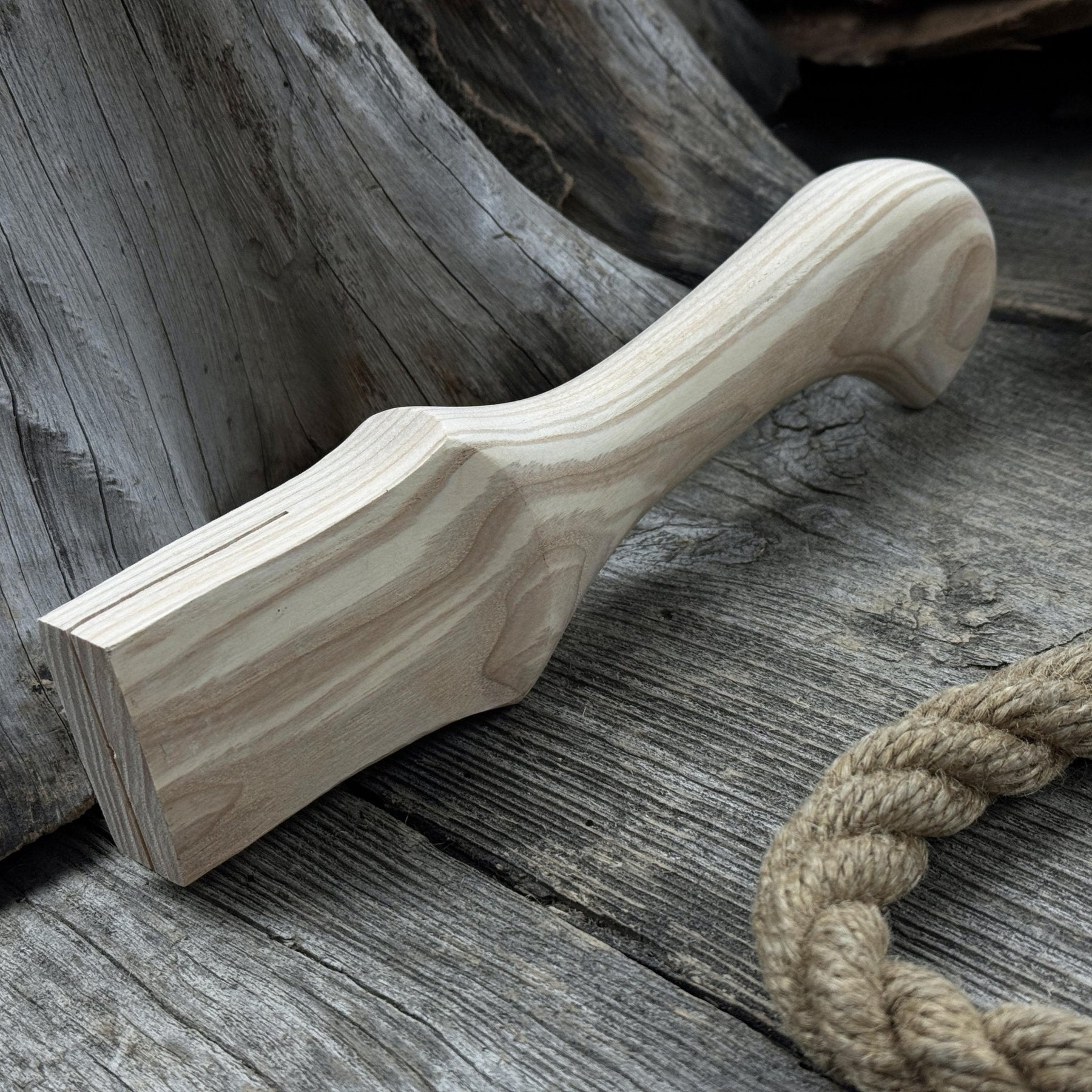 Ash Wood Handle for Adze or Axe, 23 cm (9.06 inches) with Red Oak Wedges detail view by Sharky Forged Steel Tools