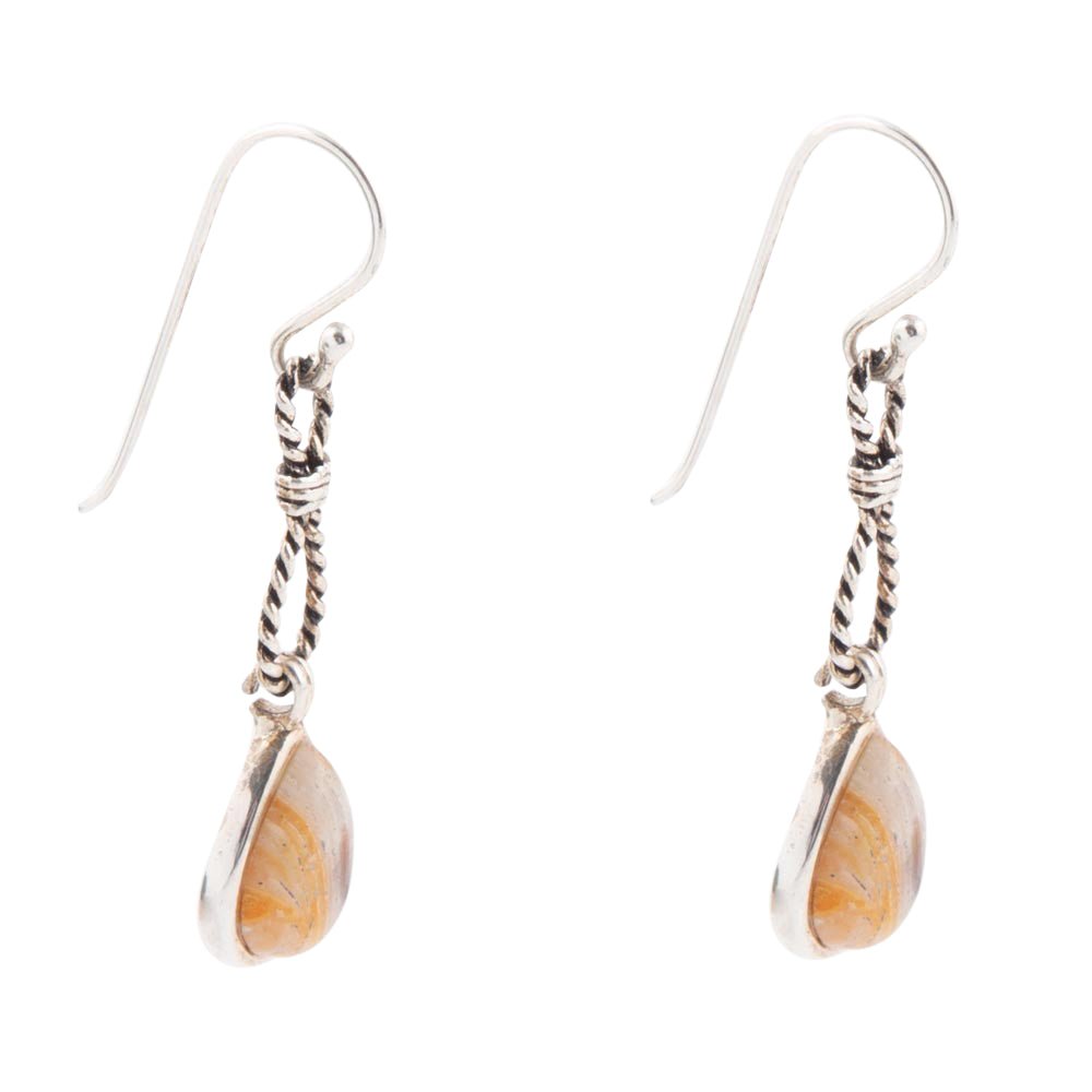 Astro Grey Wood Opal and Sterling Silver Drop Earrings detail view by Barse Jewelry