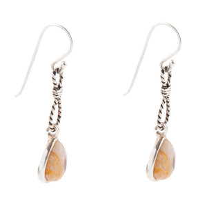 Astro Grey Wood Opal and Sterling Silver Drop Earrings detail view by Barse Jewelry