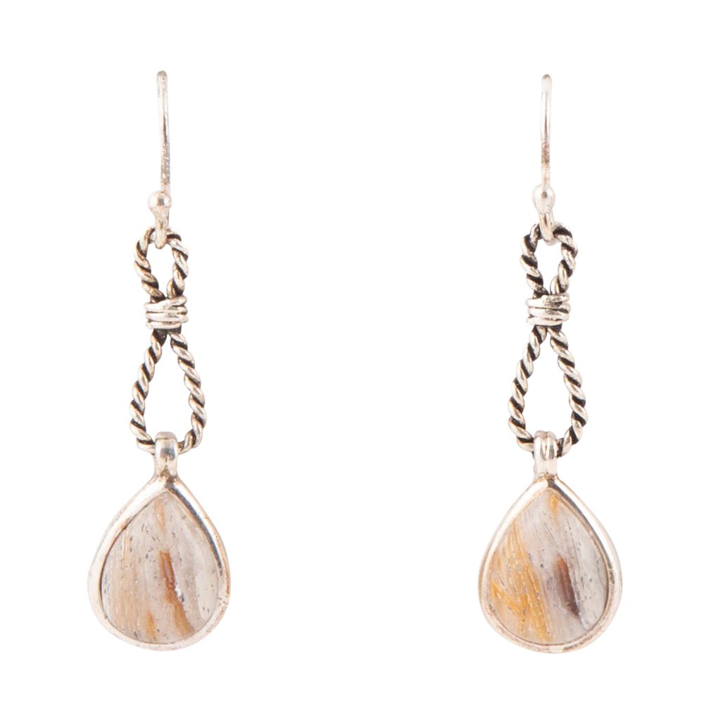 Astro Grey Wood Opal and Sterling Silver Drop Earrings by Barse Jewelry