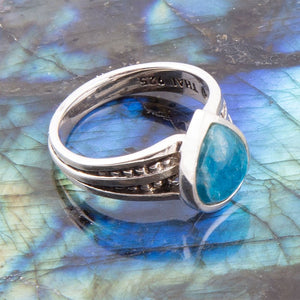 Astro Teardrop Blue Apatite and Sterling Silver Ring detail view by Barse Jewelry